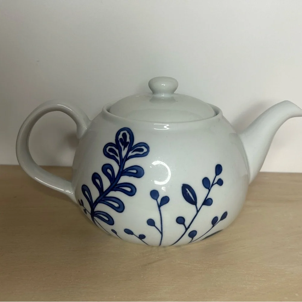 TARGET HOME Blue & White Teapot  Floral Fern Porcelain